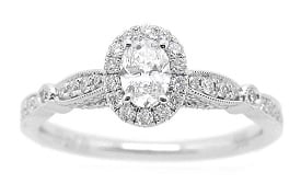 Avery. Oval 5/8ctw. Diamond Vintage-Inspired Halo Engagement Ring in 14k White Gold
